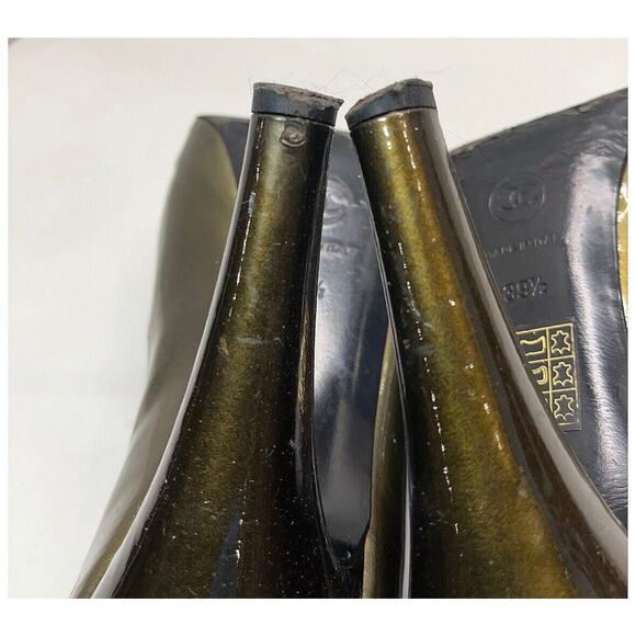 Authentic CHANEL Green Black Patent Leather Stiletto Shoes CC Logo Size EU 39.5 - Picture 5 of 10
